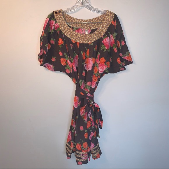 Uncle Frank Rose Print Mini Belted Dress M - Picture 1 of 9